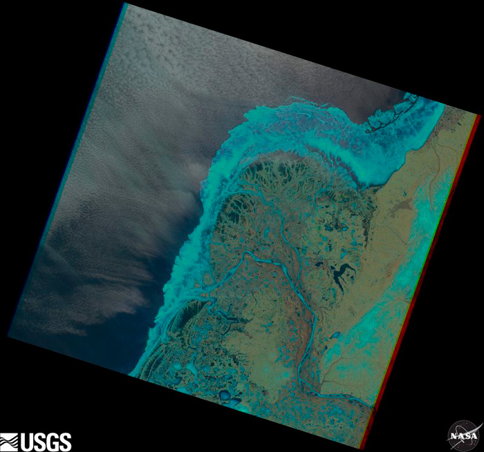 Yukon Delta, AK. Landsat natural color satellite image.