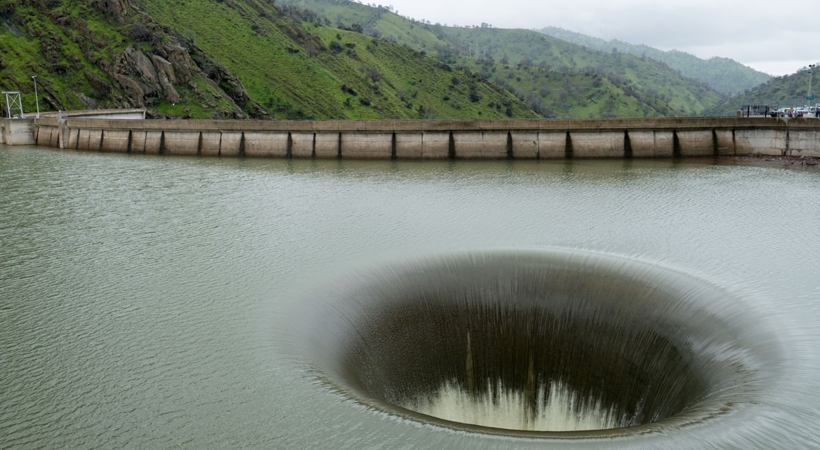 The spectacular 'Glory Hole' spillway in Monticello Dam, California