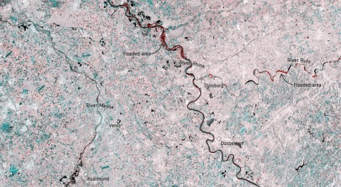Satellites map floods in western Europe