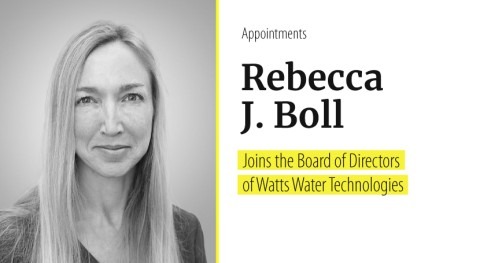 Watts Water Technologies, Inc. elects Rebecca Boll to its Board of Directors