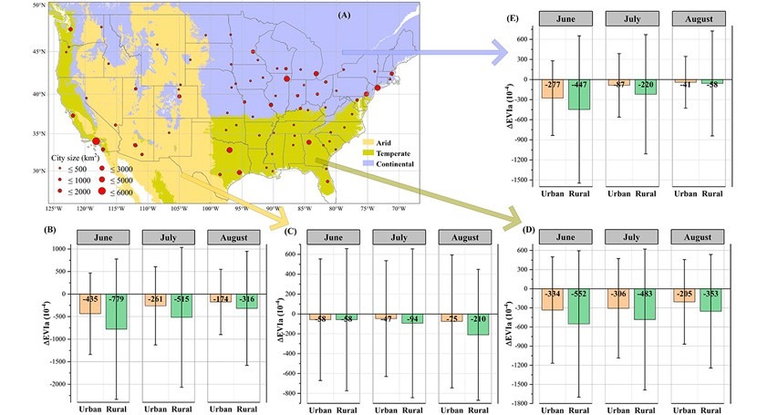 Stronger drought resistance of urban vegetation due to higher temperature, CO2 and reduced O3