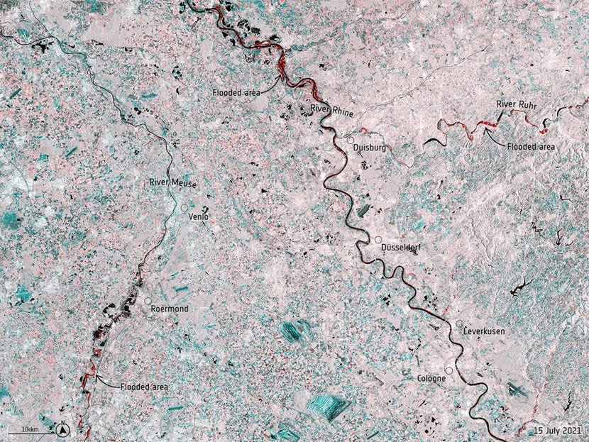 Satellites map floods in western Europe